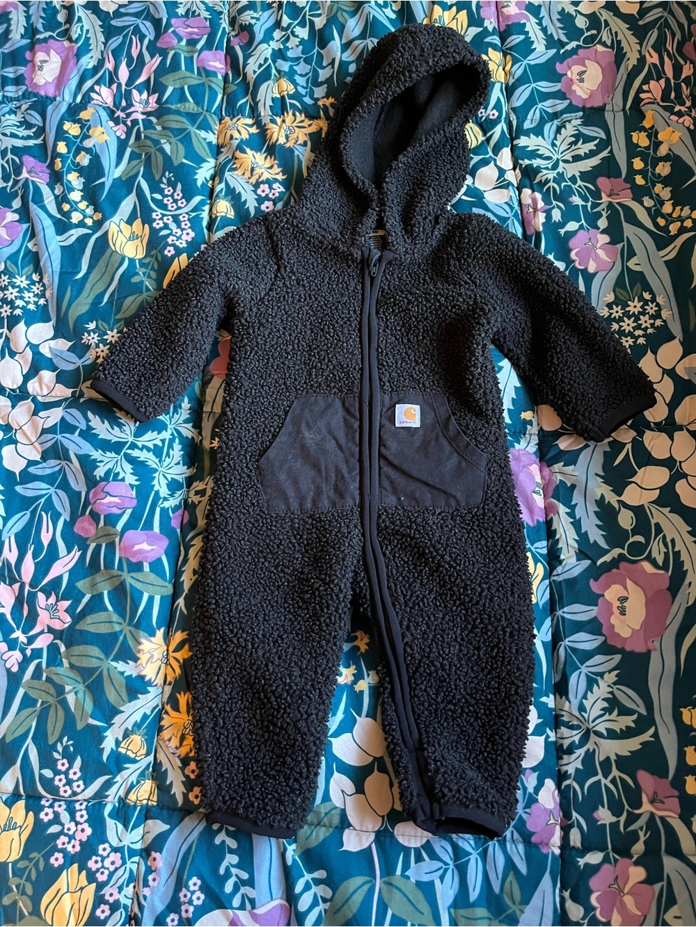 Carhartt Kids Black Sherpa Hooded One-Piece Coverall Size 6 Months